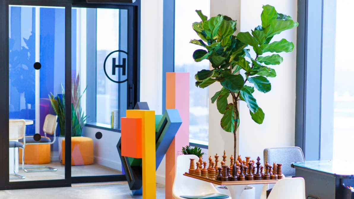 Modern coworking space with kitchen